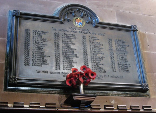 War Memorial, Chester University Chapel.