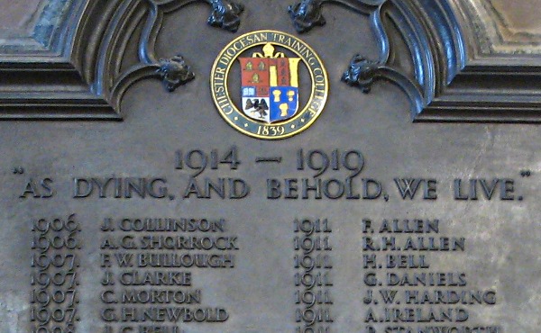 War Memorial, Chester University Chapel.