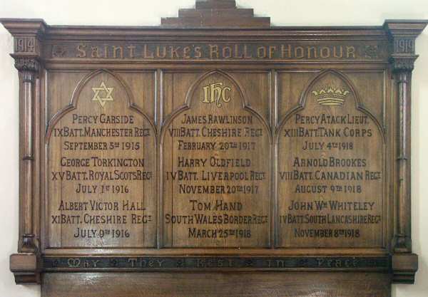 War Memorial, St Luke's Church, Dukinfield, Cheshire.