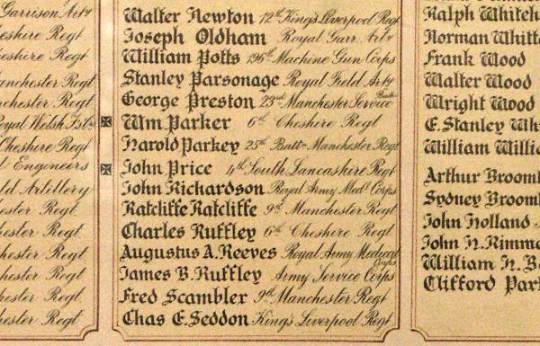 Roll of Honour in St Mark's Church, Dukinfield, Cheshire.