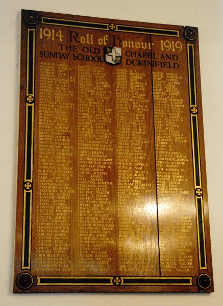 WW1 Roll of Honour, Dukinfield Old Chapel.