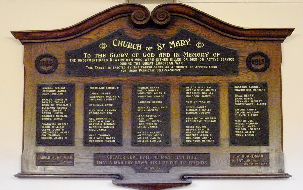 War Memorial, St Mary's, Newton, Hyde.