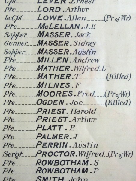 WW1 Roll of Honour, Zion Congregational Church, Hyde