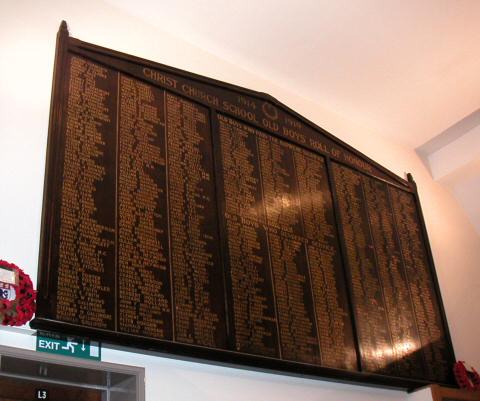 War Memorial, Christ Church School, Macclesfield, Cheshire.