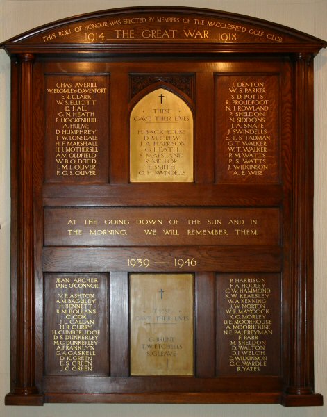 War Memorial, Macclesfield Golf Club.