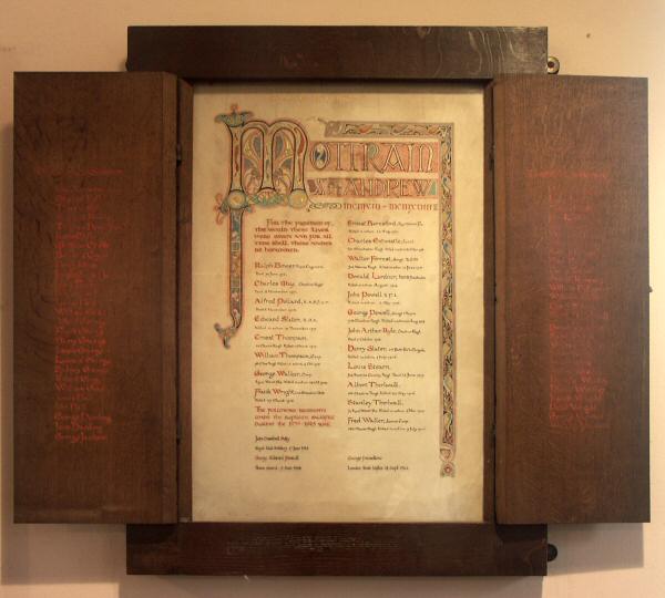 War Memorial, Methodist Church, Mottram-St-Andrew, Cheshire.