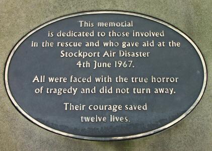 Memorial to the Stockport Air Disaster, 1967.