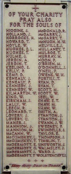 WW1 War Memorial, St Joseph's, Stockport, Cheshire .