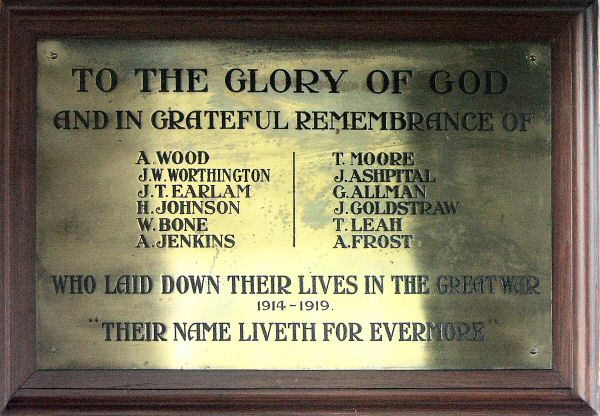 War Memorial, Methodist Church, Styal, Cheshire.