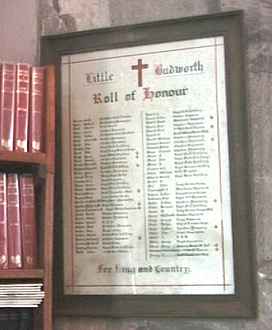 Roll of Honour, Little Budworth, Cheshire.