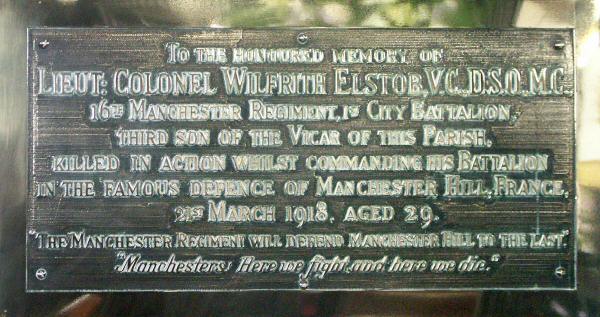 Memorial to Lt. Col. W. Elstob VC, Siddington, Cheshire.