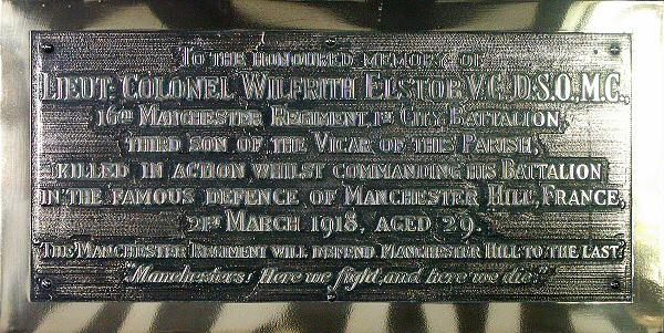 Memorial to Lt. Col. W. Elstob VC, Siddington, Cheshire.