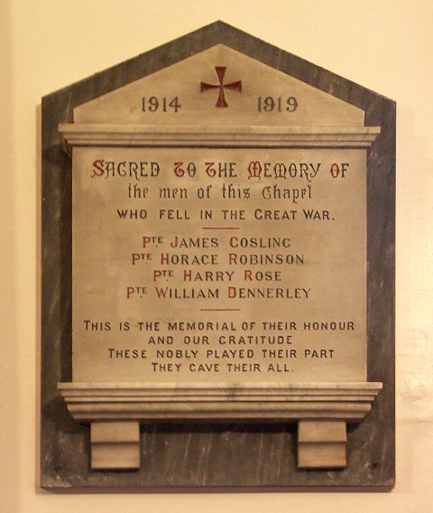 War Memorial, Ebenezer Chapel, Hurdsfield.