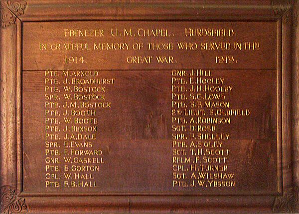 Roll of Honour, Ebenezer Chapel, Hurdsfield.