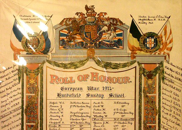 Roll of Honour, Hurdsfield Sunday School, Macclesfield.