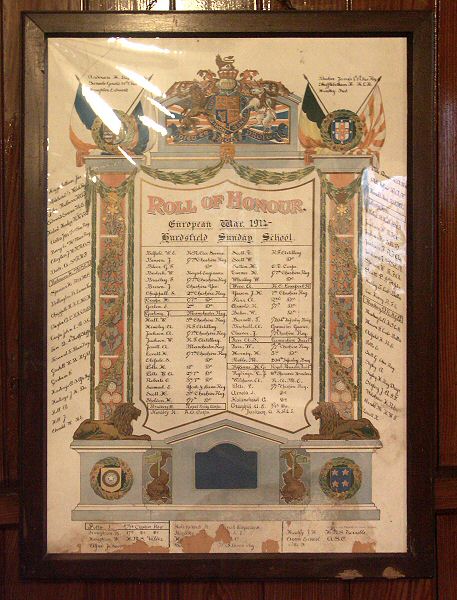 Roll of Honour, Hurdsfield Sunday School, Macclesfield.