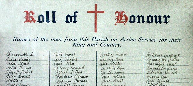 WW1 Roll Of Honour, Mobberley, Cheshire.