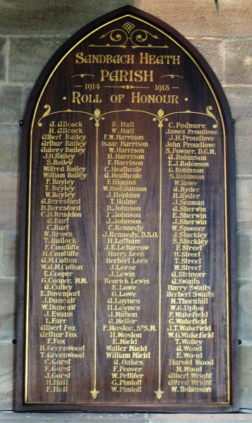 Roll of Honour, Sandbach Heath, Cheshire.