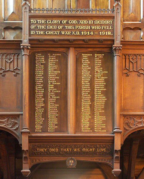War Memorial, St Mary's Church, Sandbach, Cheshire.