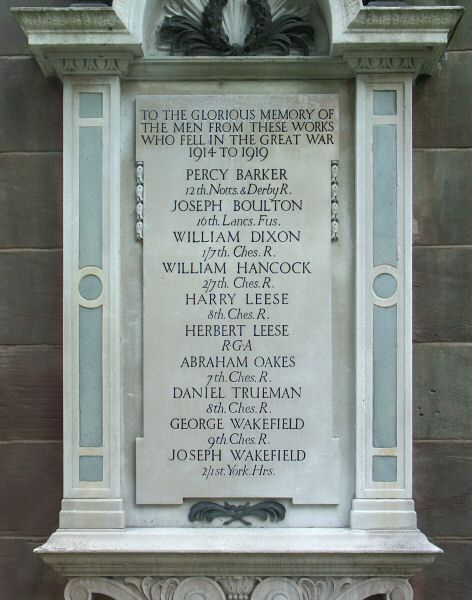 War Memorial, Brunner Mond Works, Sandbach, Cheshire.
