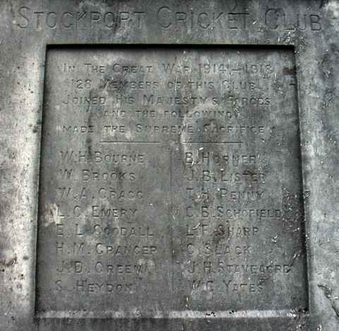 War Memorial, The Cricket Club, Stockport, Cheshire.