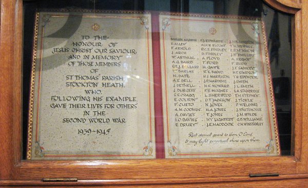 WW2 War Memorial, St Thomas, Stockton Heath.