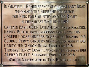 War Memorial in St Bertoline's Church, Barthomley